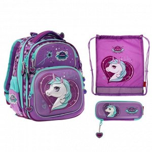 Рюкзак каркасный Across, 35 х 28 х 15 см, наполнение: мешок, пенал, брелок, фиолетовый