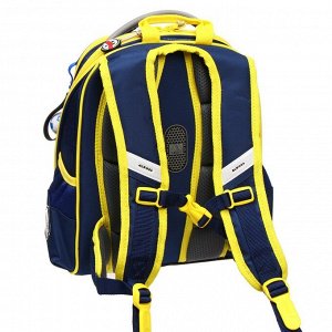 Рюкзак каркасный Across, 35 х 28 х 15 см, наполнение: мешок, пенал, синий/жёлтый