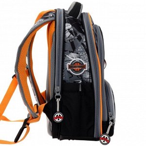 Рюкзак каркасный Across, 36 х 28 х 11 см, наполнение: мешок, брелок, серый/оранжевый