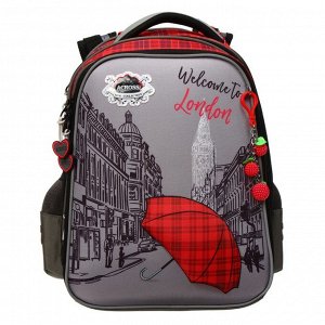 Рюкзак каркасный Across, 36 х 29 х 17 см, наполнение: мешок, брелок, серый/красный