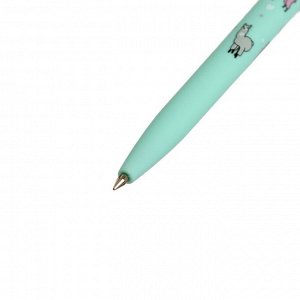 Ручка шариковая автоматическая, 0.5 мм, Bruno Visconti HappyClick Ламы, стержень синий, матовый корпус Silk Touch