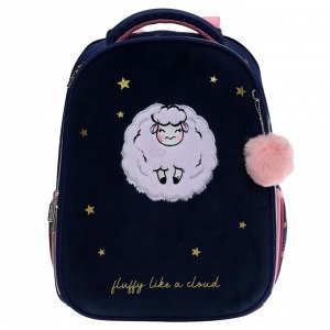 Рюкзак школьный deVENTE Fluffy Sheep, 38 х 28 х 16 см, эргономичная спинка, синий/розовый