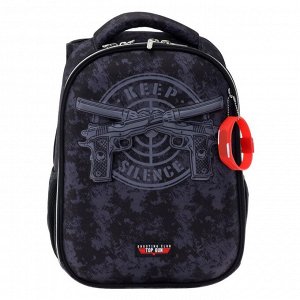 Рюкзак школьный deVENTE Keep Silence + часы, 38 х 28 х 16 см, эргономичная спинка, чёрный/красный