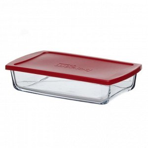 Посуда для СВЧ, 1320 мл, стекло, с крышкой, прямоугольная, 55 х 260 х 150 мм, BORCAM Midi