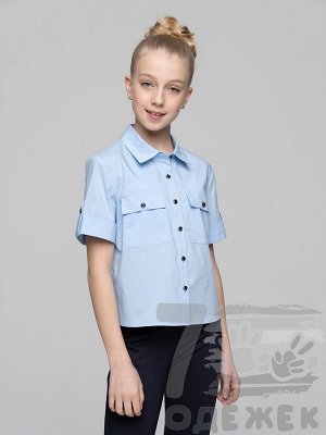 1095-1 Блузка для девочки с коротким рукавом (голубой)
