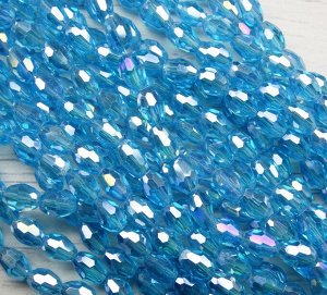 Хрустальные бусины-овалы, голубой (с покрытием), 6х8 мм, 25 шт/упак.