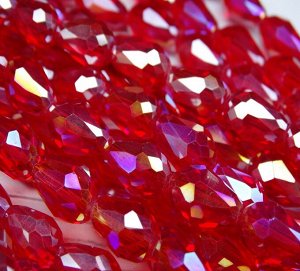 Хрустальные бусины-капли, красный (с покрытием), 11х8 мм, 15 шт/упак.