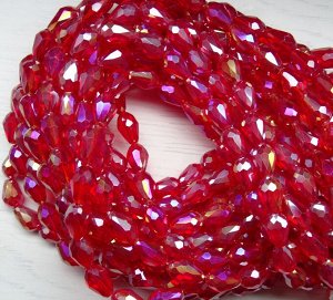 Хрустальные бусины-капли, красный (с покрытием), 11х8 мм, 15 шт/упак.