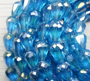 Хрустальные бусины-капли, голубой (с покрытием), 11х8 мм, 15 шт/упак.