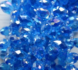 Хрустальные бусины-капли, голубой (с покрытием), 6х12 мм, 15 шт/упак.