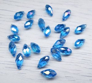 Хрустальные бусины-капли, голубой (с покрытием), 6х12 мм, 15 шт/упак.
