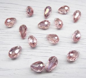 Хрустальные бусины-капли, розовый (с покрытием), 11х8 мм, 15 шт/упак.