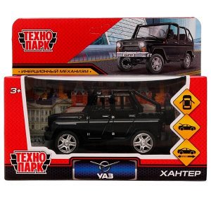 HUNTERBCH-12-BK Машина металл UAZ HUNTER длина 11,5 см, двери, багаж, инерц, черный, кор. Технопарк в кор.2*36шт