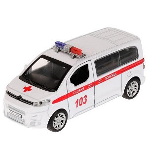 SPATOU-12AMB-WH Машина металл CITROEN SPACE TOURER СКОРАЯ 12 см, двер, инер, бел, кор. Технопарк в кор.2*36шт