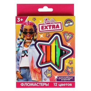 FRK12-67350-BRB Фломастеры БАРБИ 12цв, круглые, карт коробка, barbie extra Умка в кор.12*12наб