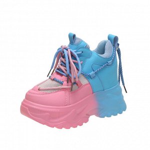 Женские кроссовки с тройной шнуровкой, цвет розовый с голубым