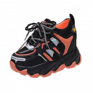 Женские кроссовки со шнуровкой на носок и надписью "What do you wany?", цвет черный с оранжевым