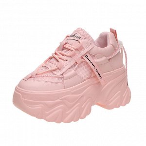 Женские кроссовки со вставками из сетки и декоративной шнуровкой до пятки, цвет светло-розовый