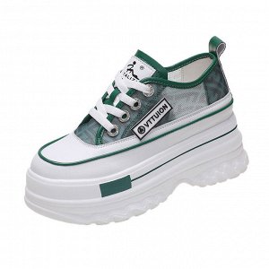 Женские ботинки на шнурках, верх из сетки, цвет белый с зеленым,