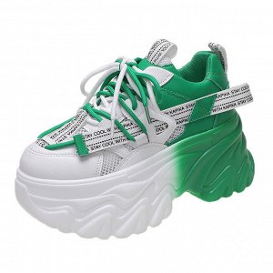 Женские кроссовки с двойной шнуровкой, цвет белый с зеленым