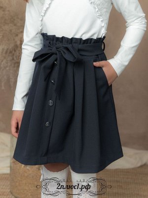 Юбка Школьная синяя юбка на резинке с карманами. Школьная юбка для девочки со складками, со съемным поясом на шлевках. Притачной пояс с оборкой, на резинке, что позволяет регулировать ширину изделия п