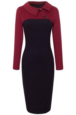 VitoRicci Черное платье-футляр с красными в мелкую клетку рукавами и кокеткой