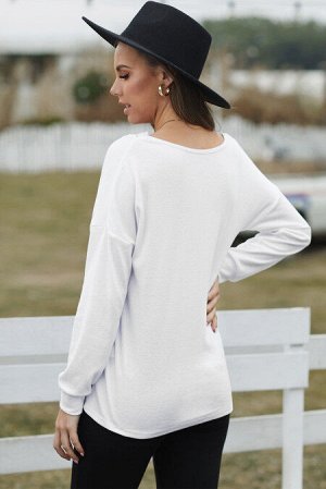 Белая блуза с V-образным вырезом с кружевной отделкой