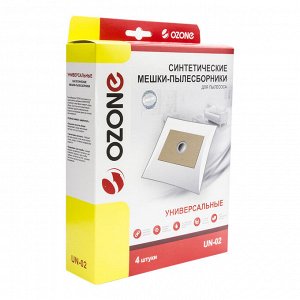 UN-02 Универсальные мешки-пылесборники Ozone для пылесоса, фланец 120х190, диаметр отверстия 50 мм, 4 шт + микрофильтр