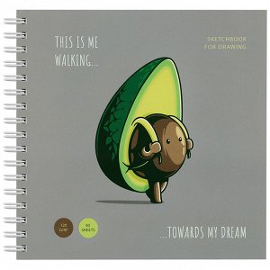 Скетчбук 60л., 150*150 MESHU ""Avocadreams"", на гребне, 120г/м2, выборочный лак, Soft touch