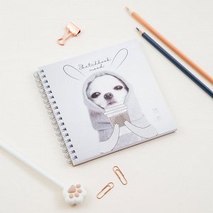 Скетчбук 60л., 150*150 MESHU &quot;&quot;Puppy&quot;&quot;, на гребне, 120г/м2, выборочный лак, Soft touch