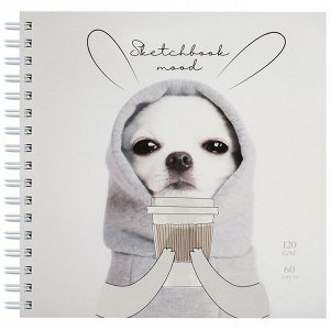 Скетчбук 60л., 150*150 MESHU ""Puppy"", на гребне, 120г/м2, выборочный лак, Soft touch