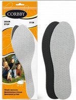 Стельки для обуви CORBBY Odor Stop арт.1241с (размер 36-46) Демисезонные, из мягкой латексной пены покрытой Х/Б тканью. С активированным углем для поглощения неприятных запахов. пр. Польша.