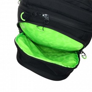 Рюкзак молодежный Grizzly, эргономичная спинка, 44 х 28 х 23 см, отделение для ноутбука, чёрный/салатовый