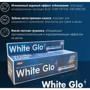 Зубная паста White Glo Instant White. 100гр. Мгновенное отбеливание. Заметный отбеливающий результат за счет содержания инновационных частиц. Противовоспалительный эффект - благодаря маслу грушанки.