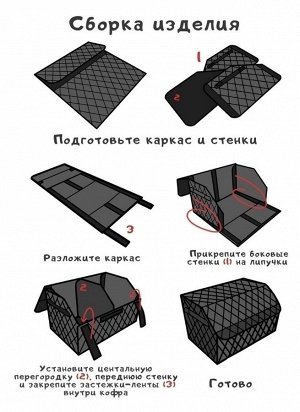 Органайзер M Средний Эко Кожа в багажник авто Черный с черной строчкой Akuma