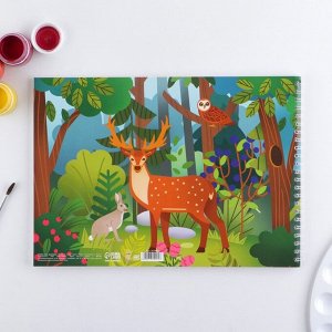 Альбом для рисования А4 на гребне, 32 листа «Лесные животные» (мелованный картон 200 гр бумага 100 гр)