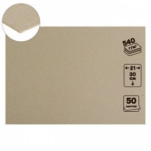 Картон переплетный 0.9 мм, 21*30 см, 50 листов, 540 г/м² , серый