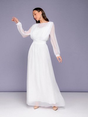 1001 Dress Платье белое длины макси с объемными рукавами и открытой спинкой