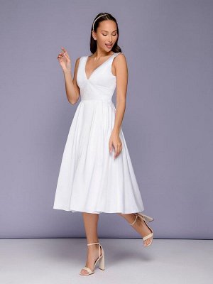 Платье белое длины миди без рукавов с пышной юбкой