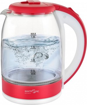 Чайник  MAXTRONIC MAX-905 стекл, красный (1,8 кВт, 1,8 л) (12/уп)