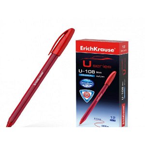 Ручка шарик "ErichKrause U-108 Original Stick. Ultra Glide Tehnology" 1.0мм красная 1/12 арт. ЕК-53741