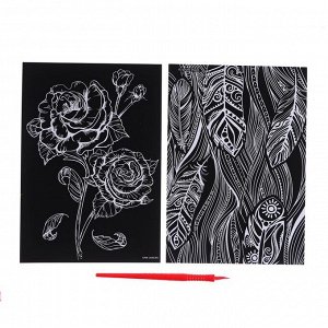 Набор гравюр «Перья и розы» с металлическим эффектом «золото», 2 шт., А5