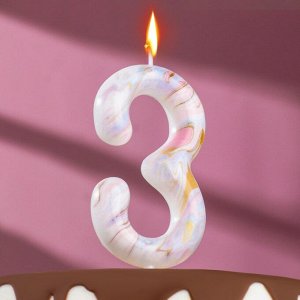 Свеча в торт "Белый мрамор", цифра "3", ГИГАНТ, 12,5 см
