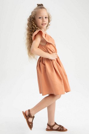 Эластичное поплиновое платье без рукавов с воротником "Кармен" для девочек