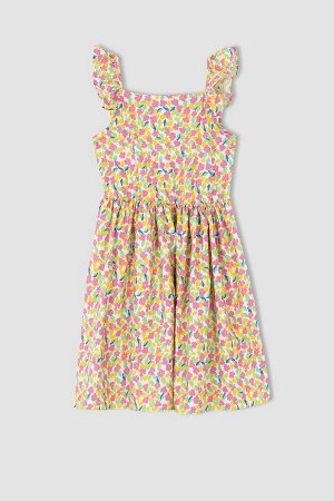 Платье для девочки с квадратным вырезом и цветочным принтом