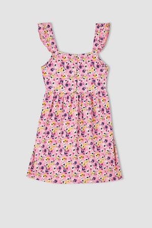 Платье с цветочным принтом для девочек и квадратным вырезом на бретелях