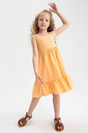 DEFACTO Летнее платье в полоску с оборками без бретелек и льняным эффектом для девочек