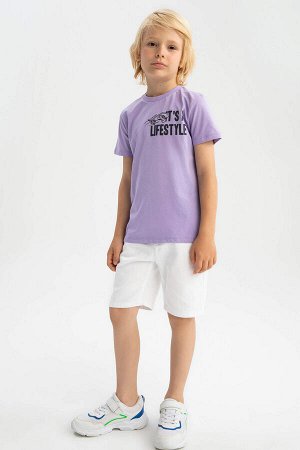 Хлопковая футболка с короткими рукавами и принтом на спине для мальчика