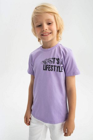 Хлопковая футболка с короткими рукавами и принтом на спине для мальчика