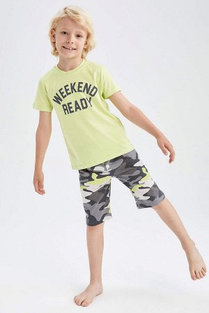 Хлопковые шорты с камуфляжным рисунком для мальчиков, пижамный комплект с короткими рукавами